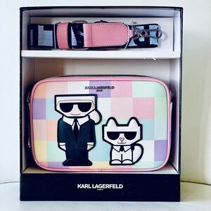 NWT Rare KARL LAGERFELD Cat Maybelle Camera Pastel Colors Crossbody Bag Gift Box